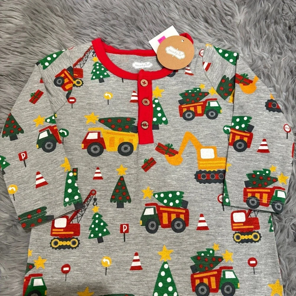 Mudpie Christmas Construction Trucks‎ Baby Romper Infant 6-9 months NWT
